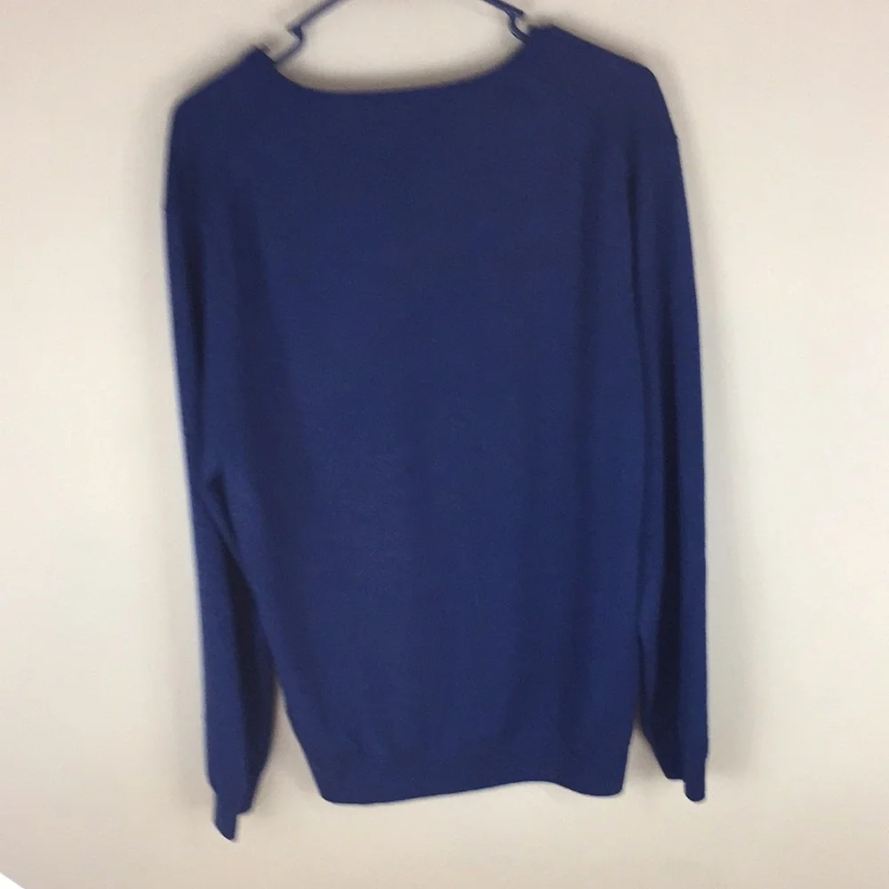 J Crew Blue Merino Wool V-Neck Lightweight Sweater Size Large